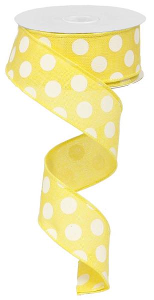 Yellow/White Medium Multi Dots Ribbon - 1-1/2 Inch x 10 Yards