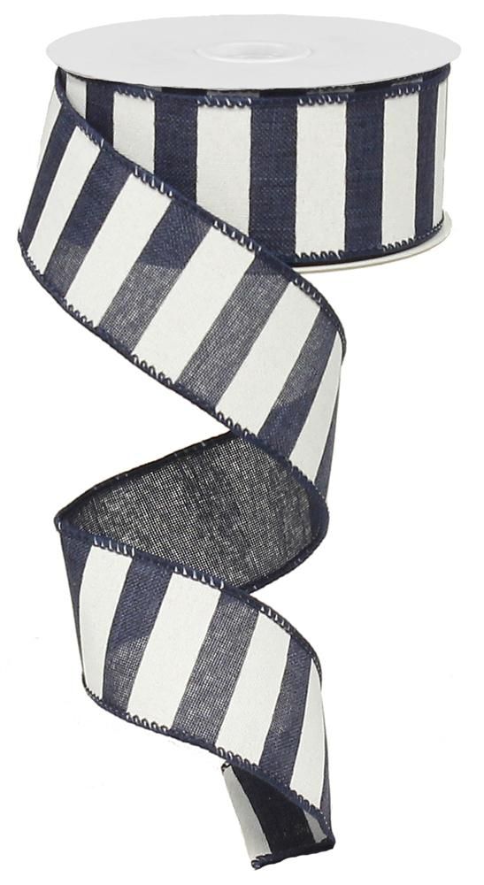 1.5 Inch x 10 Yards Horizontal Stripe Ribbon - Navy Blue/White