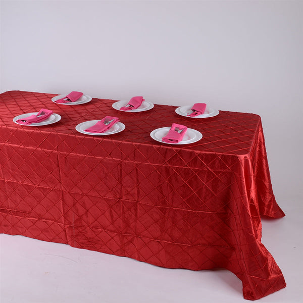 Red - 90 Inch x 156 Inch - Pintuck Satin Tablecloth BBCrafts.com