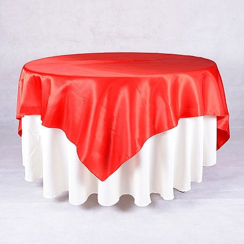Red - 90 x 90 Satin Table Overlays - ( 90 Inch x 90 Inch ) BBCrafts.com