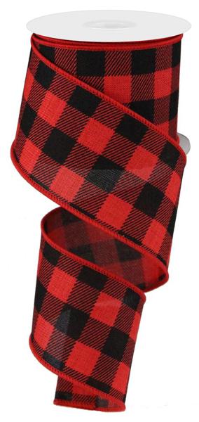 Red Black - Striped Check On Royal Wired Edge Ribbon - ( 2-1/2 Inch | 10 Yards ) BBCrafts.com