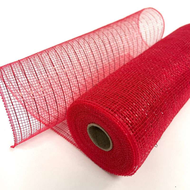 Red - Deco Mesh Wrap Metallic Stripes - ( 10 Inch x 10 Yards ) BBCrafts.com