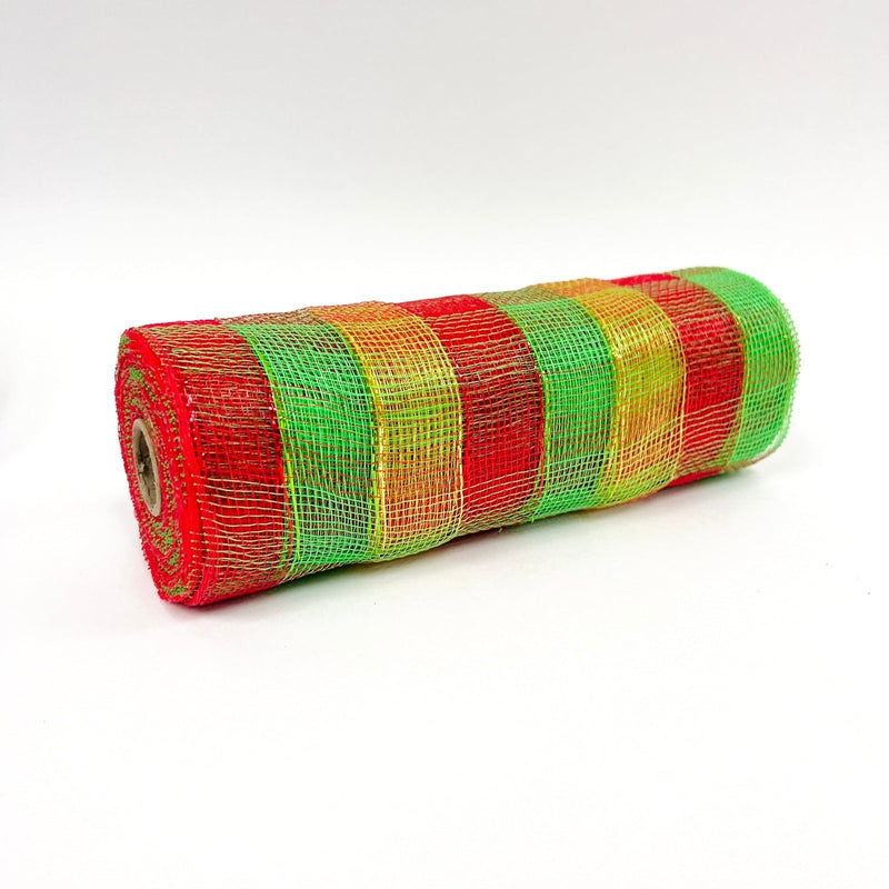 Red Green - Poly Deco Mesh Wrap with Laser Mono Stripe - ( 10 Inch x 10 Yards ) BBCrafts.com
