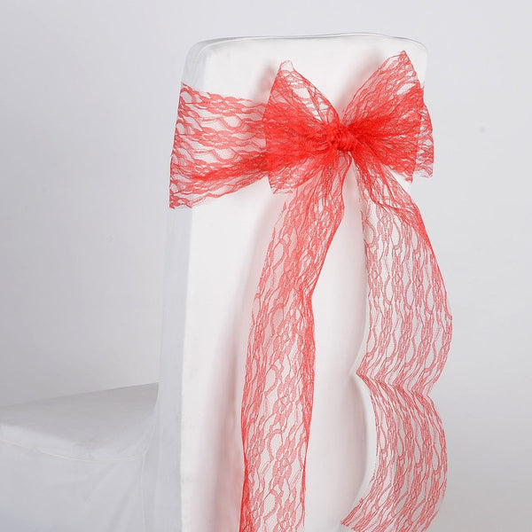 Red - Lace Chair Sash - ( Pack of 5 pieces - 7 inches x 106 inches ) BBCrafts.com