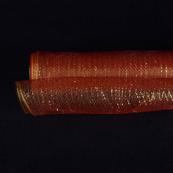 Red with Gold Lines - Deco Mesh Wrap Metallic Stripes - ( 21 Inch x 10 Yards ) - XB90512G BBCrafts.com