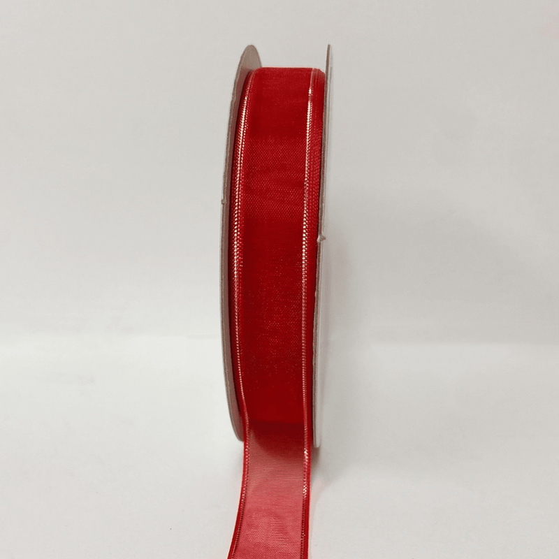 Red with Gold - Sheer Organza Ribbon - ( 5/8 Inch | 25 Yards ) BBCrafts.com