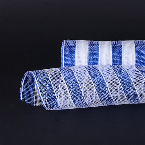 Royal Blue with White - Poly Deco Mesh Wreath Material with Laser Mono Stripe - ( 21 Inch x 10 Yards ) BBCrafts.com