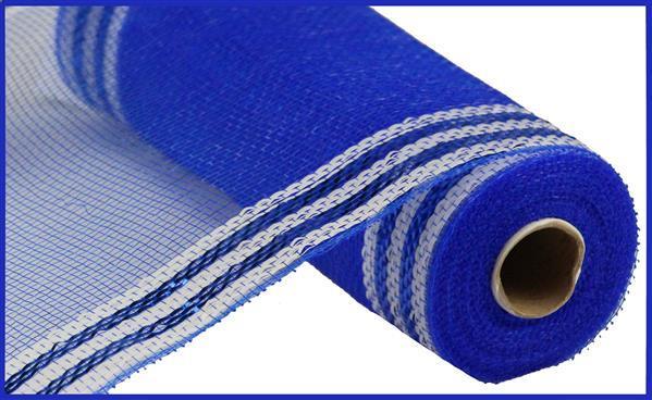 Royal Blue with White Stripes - Deco Mesh Wrap Metallic Stripes - ( 10 Inch x 10 Yards ) BBCrafts.com