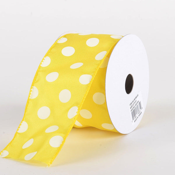 Satin Polka Dot Ribbon Wired Light Gold with White Dots ( W: 1 - 1/2 Inch | L: 10 Yards ) BBCrafts.com