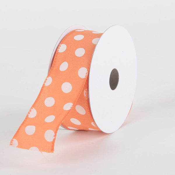 Satin Polka Dot Ribbon Wired Orange with White Dots ( W: 1 - 1/2 Inch | L: 10 Yards ) BBCrafts.com
