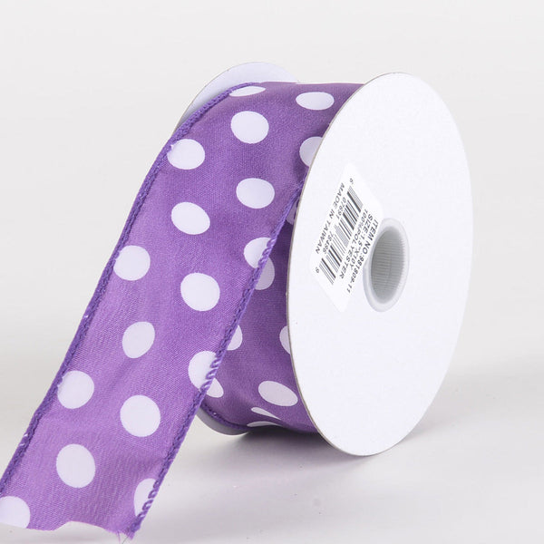 Satin Polka Dot Ribbon Wired Purple with White Dots ( W: 1 - 1/2 Inch | L: 10 Yards ) BBCrafts.com