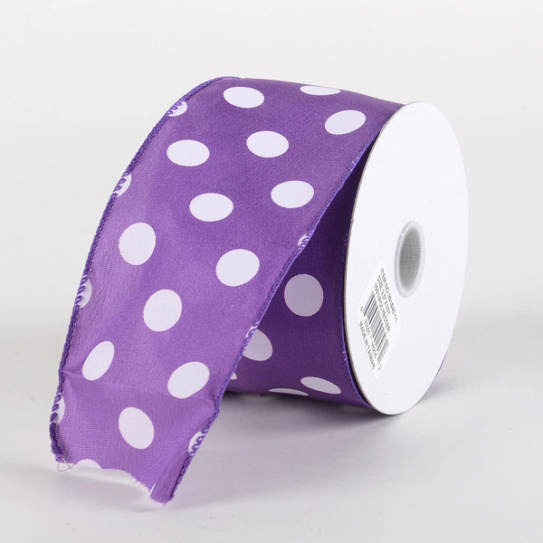 Satin Polka Dot Ribbon Wired Purple with White Dots ( W: 2 - 1/2 Inch | L: 10 Yards ) BBCrafts.com