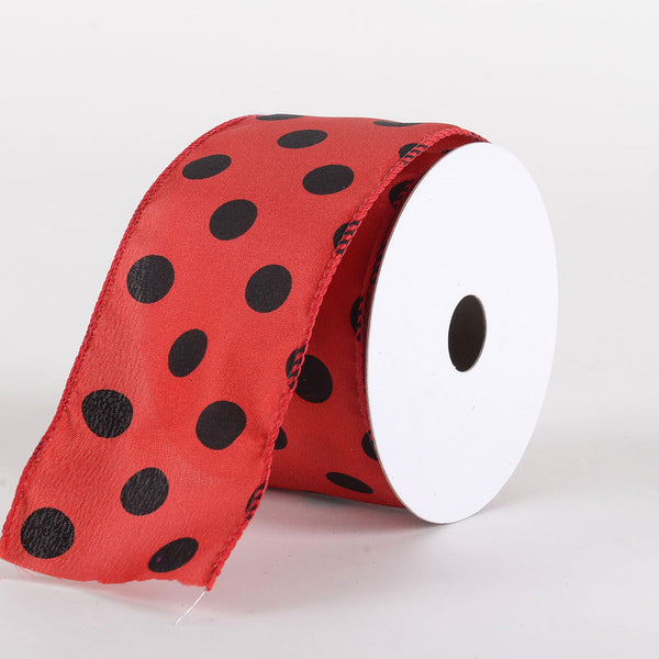 Satin Polka Dot Ribbon Wired Red with Black Dots ( W: 2 - 1/2 Inch | L: 10 Yards ) BBCrafts.com