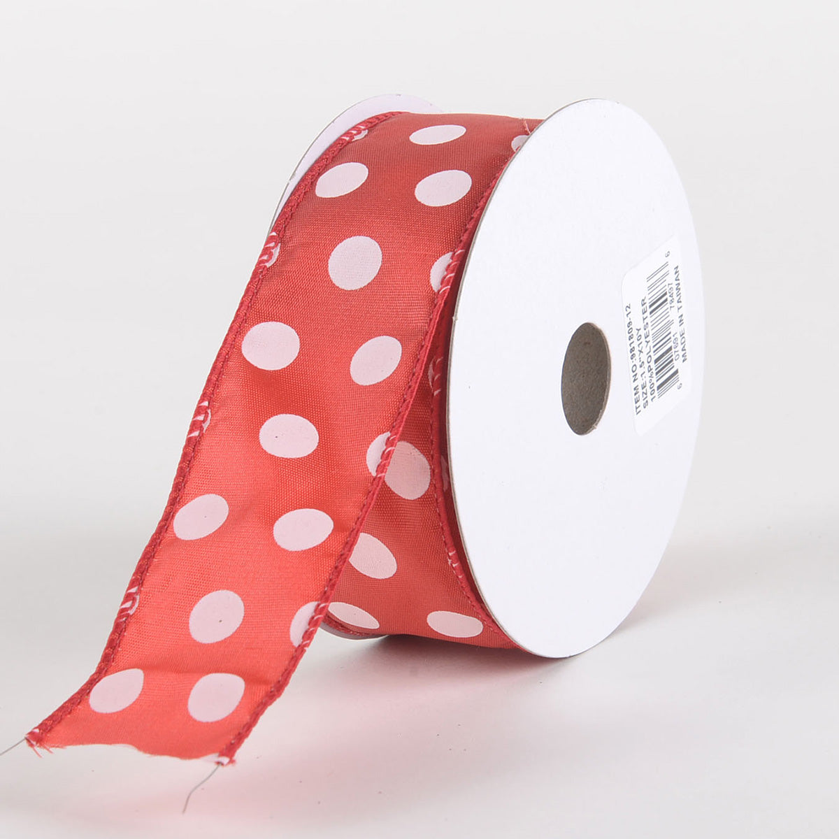 Satin Polka Dot Ribbon Wired Red with White Dots ( W: 1 - 1/2 inch | L: 10 Yards )