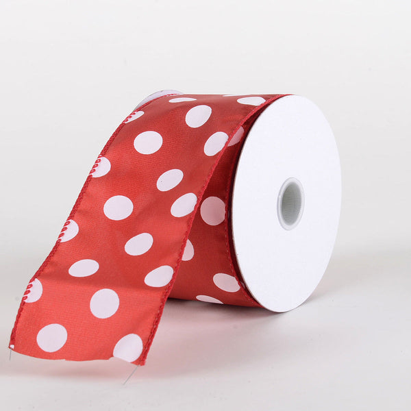 Satin Polka Dot Ribbon Wired Red with White Dots ( W: 2 - 1/2 Inch | L: 10 Yards ) BBCrafts.com