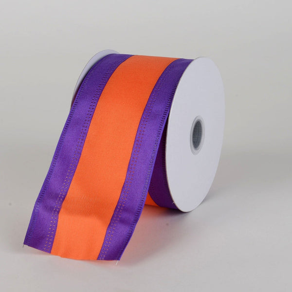 Satin Purple & Orange Colleges Wired Ribbon ( 2 - 1/2 Inch x 10 Yards ) BBCrafts.com