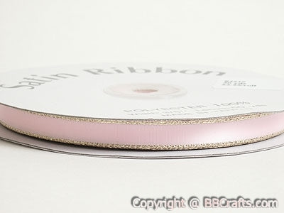 Satin Ribbon Lurex Edge Light Pink with Gold Edge ( 1/8 Inch | 100 Yards ) BBCrafts.com