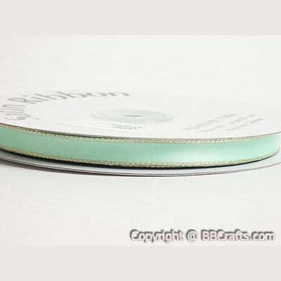 Satin Ribbon Lurex Edge Mint with Gold Edge ( 1/4 Inch | 50 Yards ) BBCrafts.com