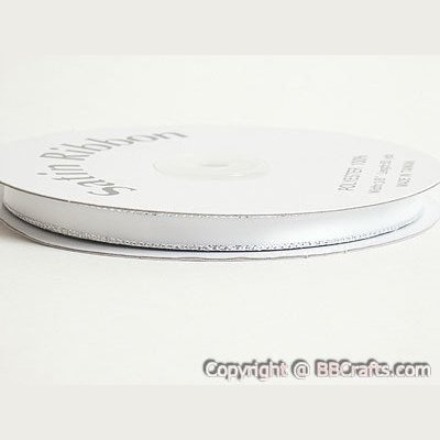Satin Ribbon Lurex Edge White Silver ( 1/4 Inch | 50 Yards ) BBCrafts.com