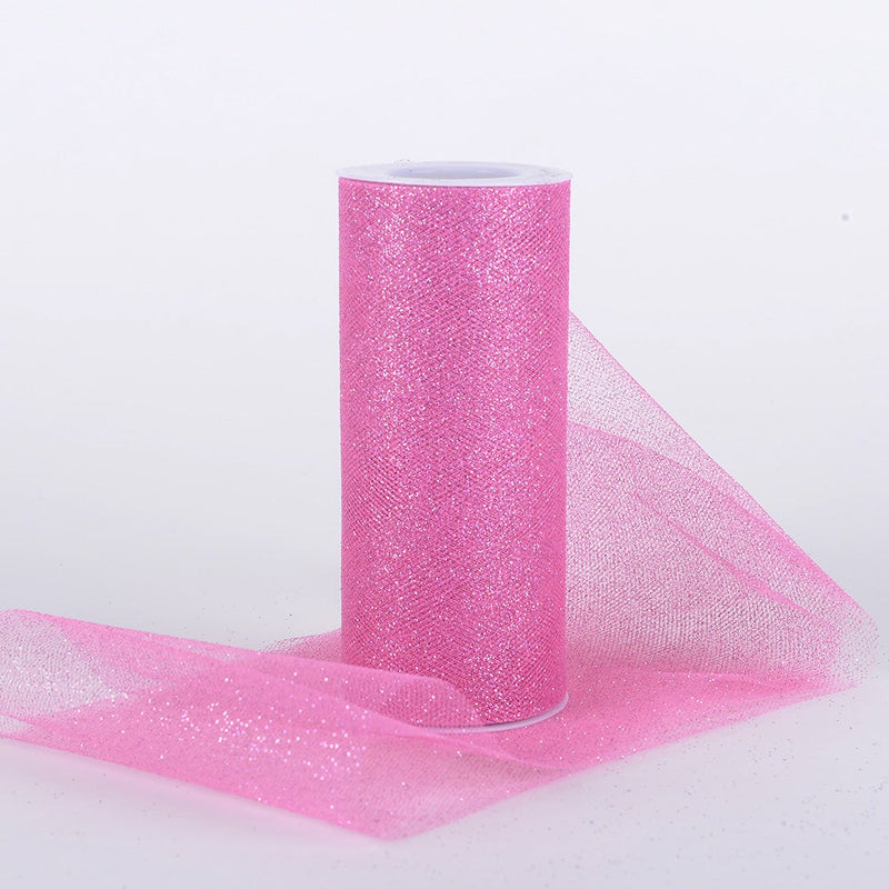 Shocking Pink Premium Glitter Tulle Fabric ( W: 6 Inch | L: 10 Yards ) BBCrafts.com
