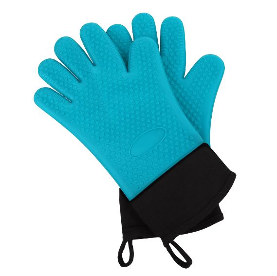 Silicone Oven Mitts Heat Resistant Gloves Kitchen Gloves 1 Pair Blue BBCrafts.com
