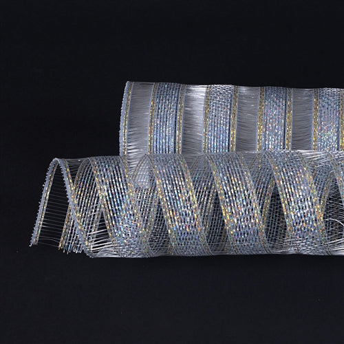Silver - Deco Mesh Eyelash Metallic Stripes - (21 Inch x 10 Yards) BBCrafts.com