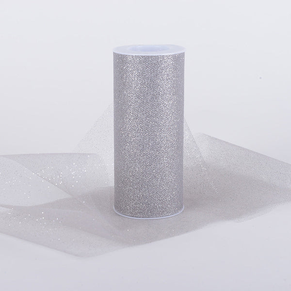 Silver Premium Glitter Tulle Fabric ( W: 6 Inch | L: 10 Yards ) BBCrafts.com