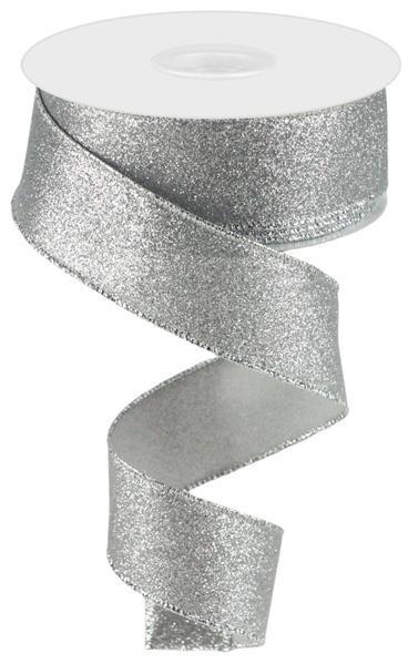 Silver - Shimmer Glitter Wired Edge Ribbon - ( 1-1/2 Inch | 10 Yards ) BBCrafts.com
