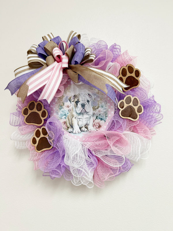 Bulldog Sign Wreath with Paw Prints - Made By Designer Leah