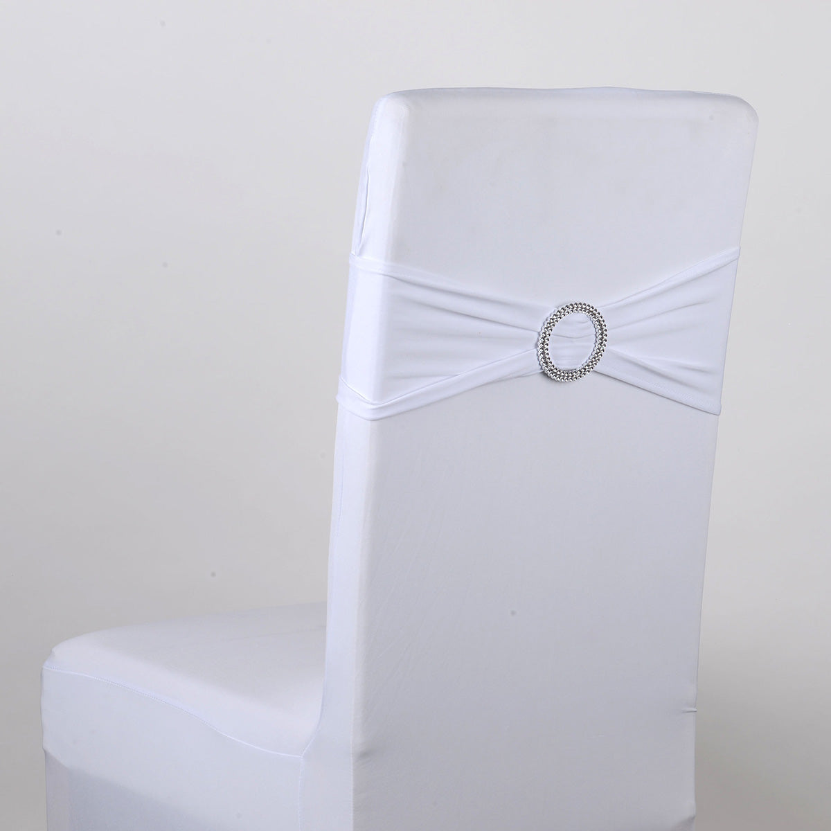 Spandex Chair Sash with Buckle - White 5 pieces BBCrafts.com
