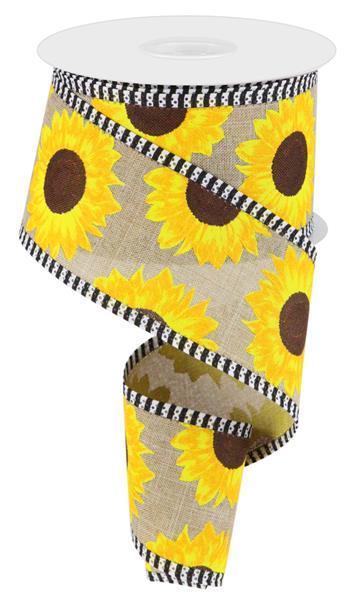 Sunflower - Spring Burlap Natural Wired Edge Ribbon - ( 2-1/2 Inch | 10 Yards ) BBCrafts.com