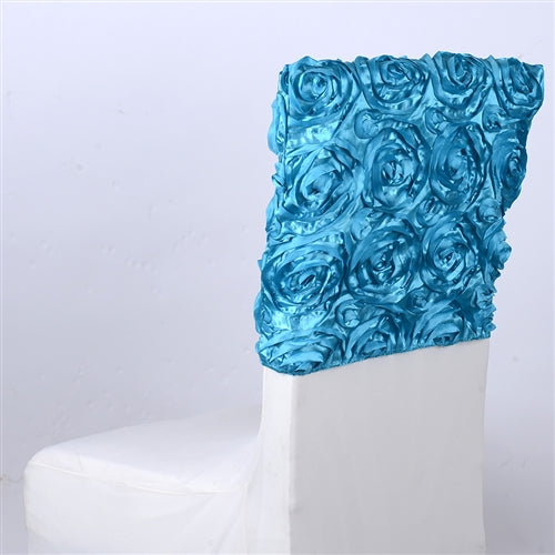 Turquoise 16 Inch x 14 Inch Rosette Satin Chair Top Covers BBCrafts.com