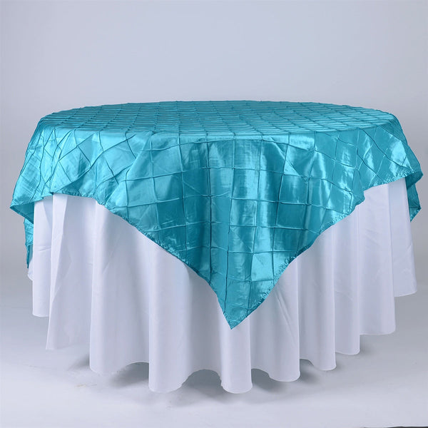 Turquoise - 72 Inch x 72 Inch Square Pintuck Satin Overlay BBCrafts.com