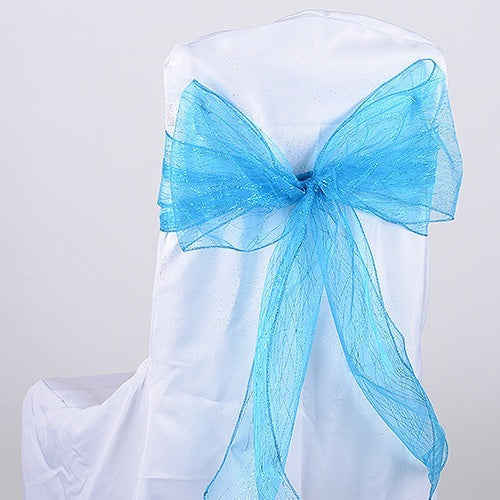 Turquoise - Glitter Organza Chair Sash - ( Pack of 10 Pieces - 8 inches x 108 inches ) BBCrafts.com