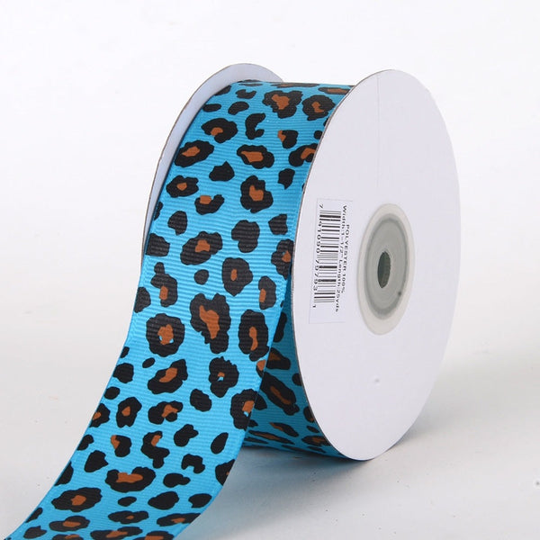 Turquoise - Grosgrain Leopard Print Ribbon - ( W: 1 - 1/2 Inch | L: 25 Yards ) BBCrafts.com