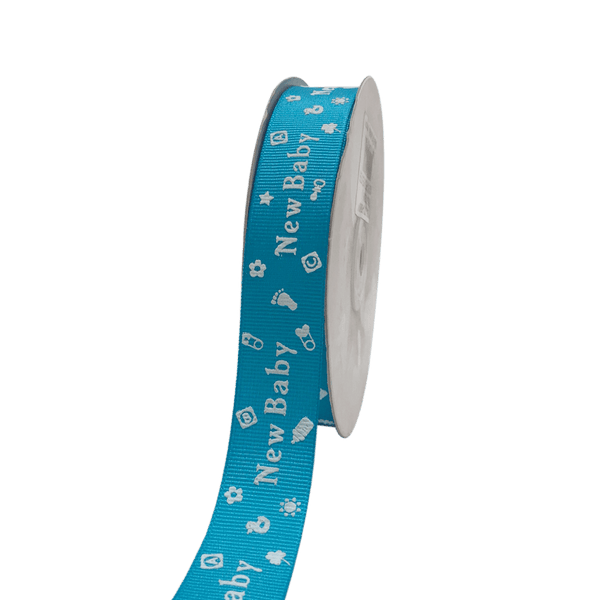 Turquoise - New Baby - Grosgrain Ribbon Baby Design ( W: 7/8 Inch | L: 25 Yards ) BBCrafts.com