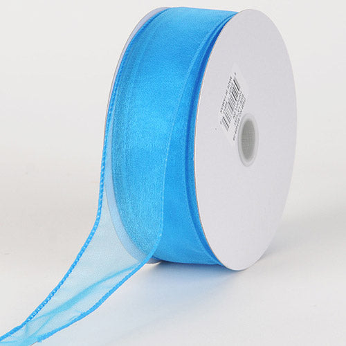 Turquoise - Organza Ribbon Thick Wire Edge 25 Yards - ( 2 - 1/2 Inch | 25 Yards ) BBCrafts.com