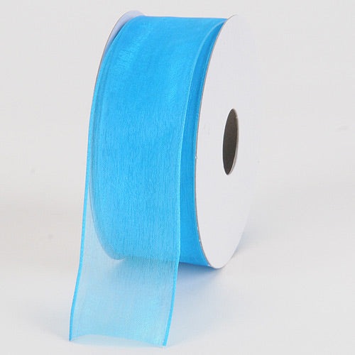 Turquoise - Organza Ribbon Thin Wire Edge 25 Yards - ( 1 - 1/2 Inch | 25 Yards ) BBCrafts.com