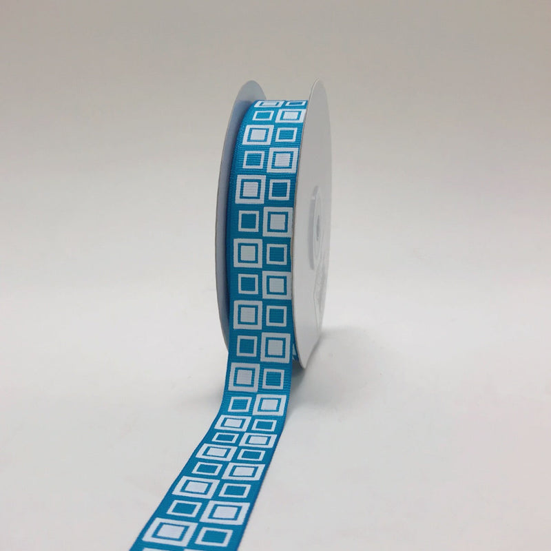 Turquoise - Square Design Grosgrain Ribbon ( 7/8 Inch | 25 Yards ) BBCrafts.com