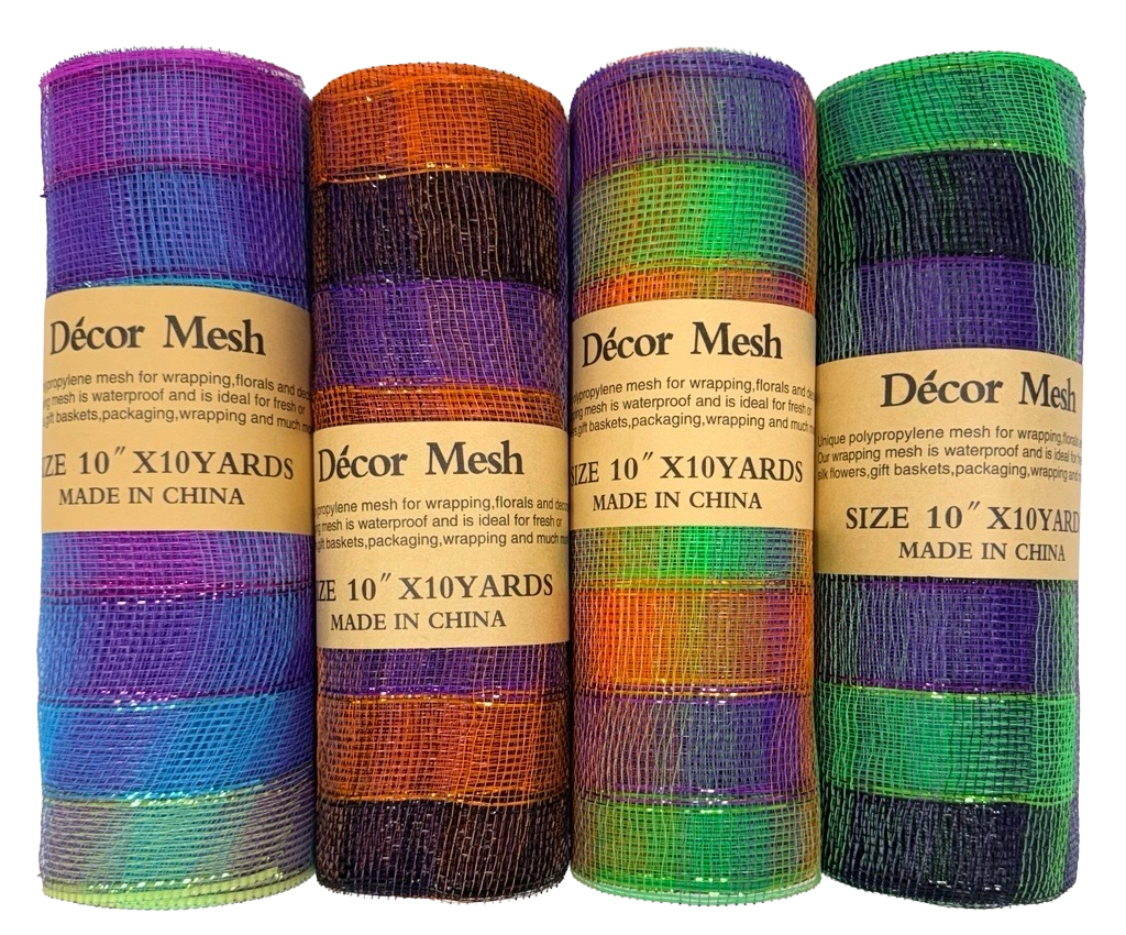 10 Inch x 10 Yards - Poly Deco Mesh with Laser Mono Stripe - Pack of 4