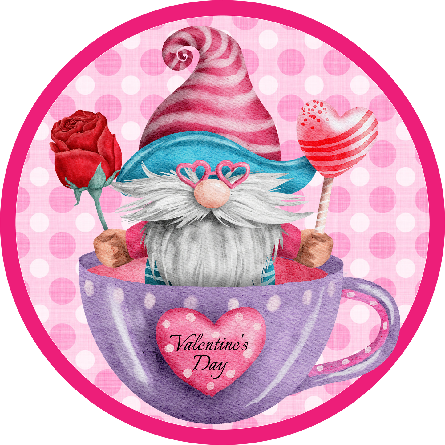 Gnome with Rose Candy Valentine's Day Metal / Vinyl Sign - Made in USA