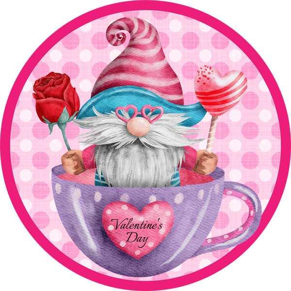 Valentine's Day Metal Sign: Gnome with Rose and Candy - Made In USA BBCrafts.com