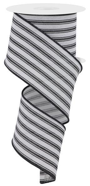 White Black - Ticking Stripe Wired Edge Ribbon - ( 2-1/2 Inch | 10 Yards ) BBCrafts.com