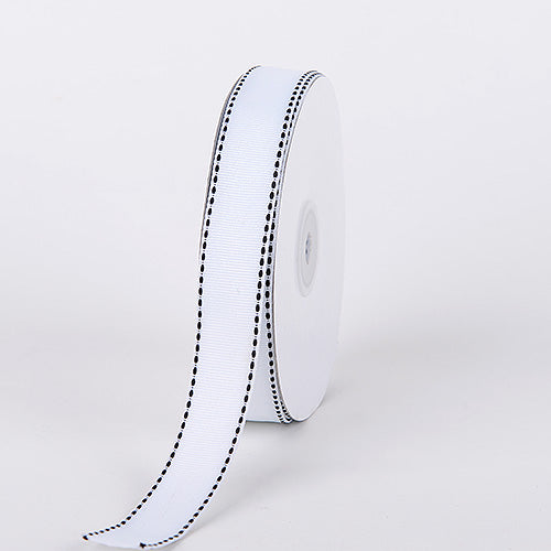 White - Grosgrain Ribbon Stitch Design - ( 5/8 Inch | 25 Yards ) BBCrafts.com