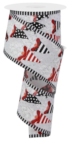 White Red Black - Christmas Gnomes Stripe Ribbon - ( 2-1/2 Inch | 10 Yards )