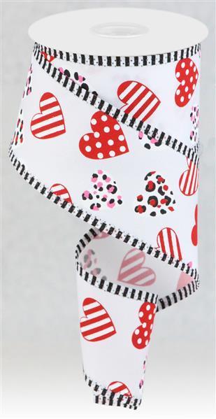 White - Valentine Hearts Wired Edge Ribbon - ( 2-1/2 Inch | 10 Yards ) BBCrafts.com
