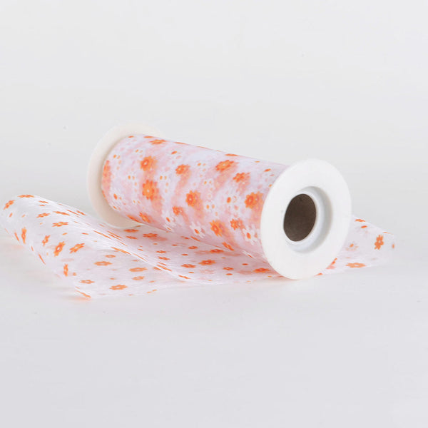White with Orange - 6" Organza Flower Roll - 6 Inch|10 Yards