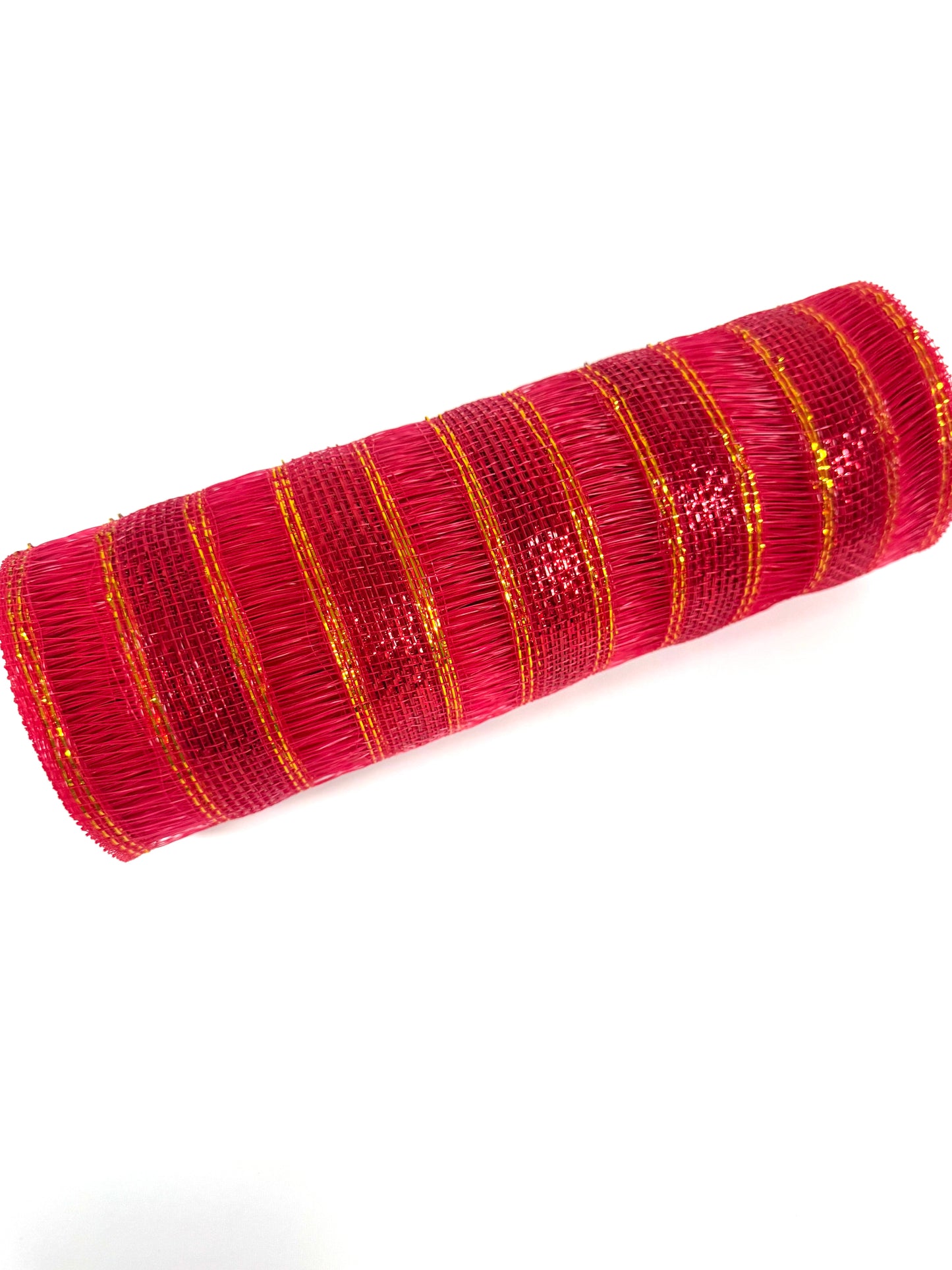 Red with Red - Deco Mesh Eyelash Metallic Stripes - (10 Inch x 10 Yards)