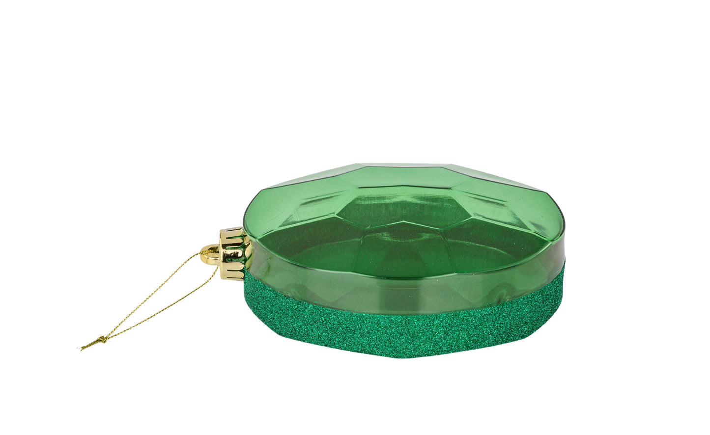 6.5 Inch L x 4.25 Inch W Glitter Oval Gem Ornament - Emerald Green