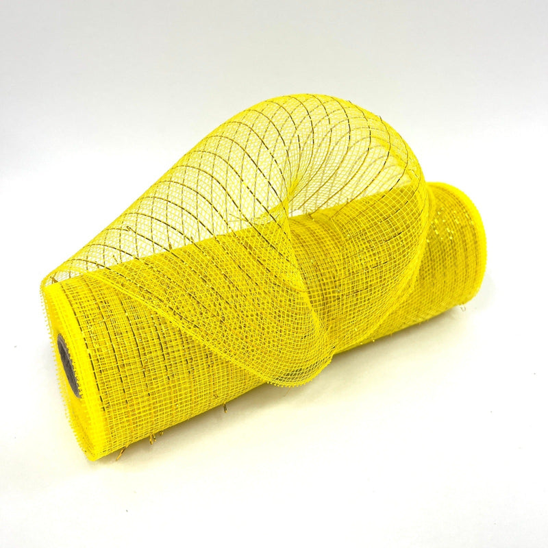 Yellow - Deco Mesh Wrap Metallic Stripes - ( 10 Inch x 10 Yards ) BBCrafts.com